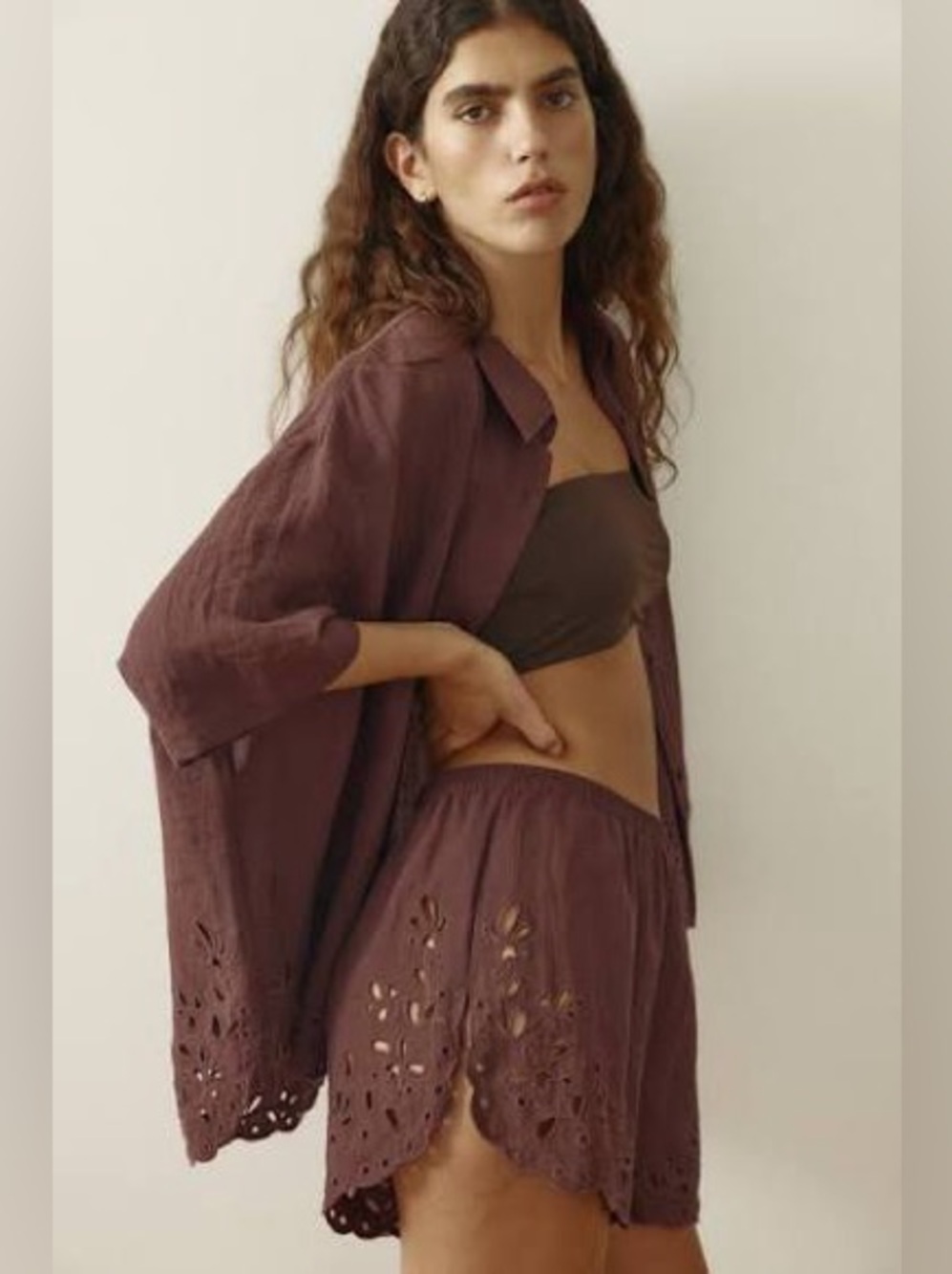 NWOT H&M Brown Eyelet Coverup Shorts Size S